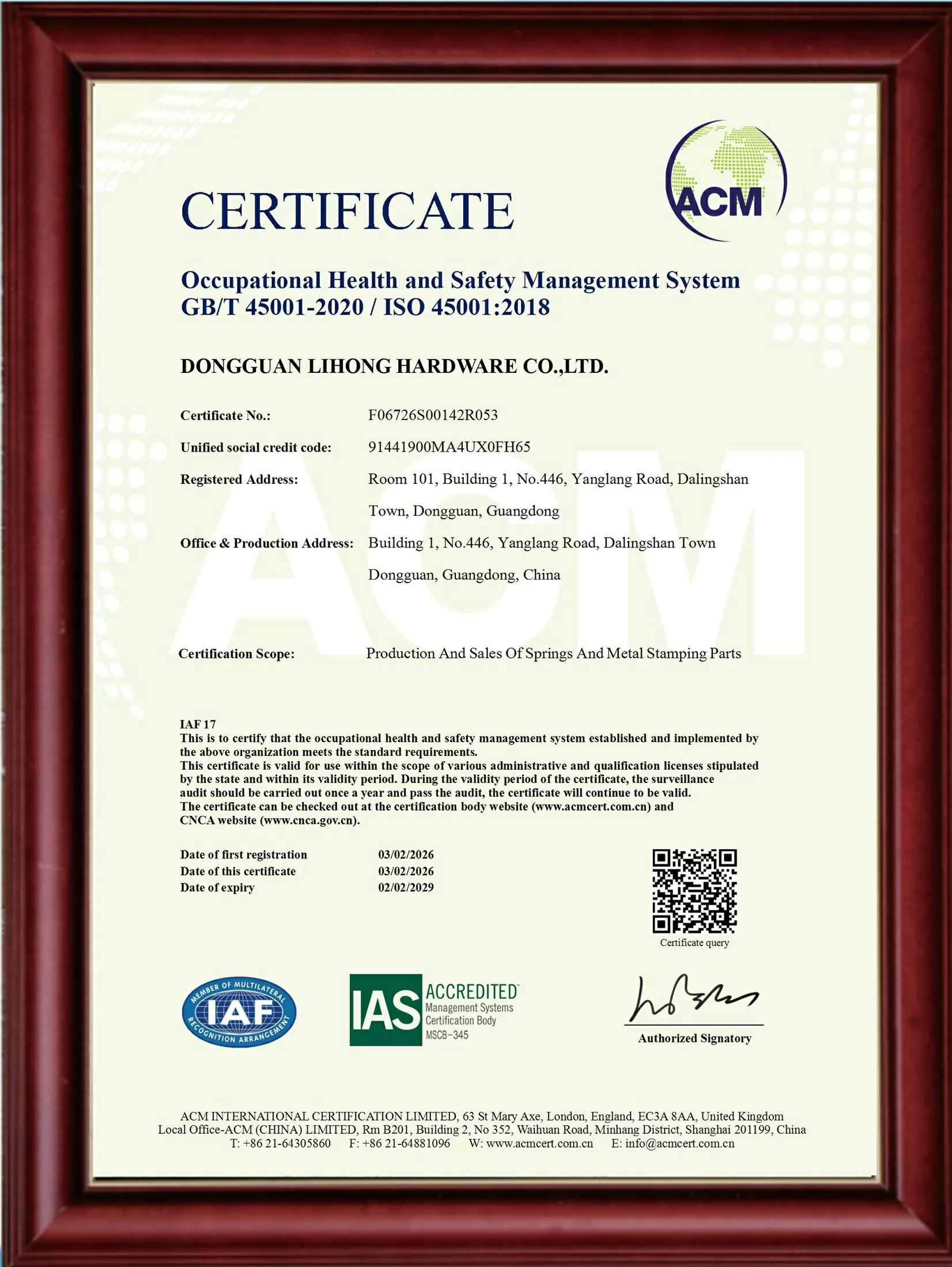 ISO 45001-2018 Certificate